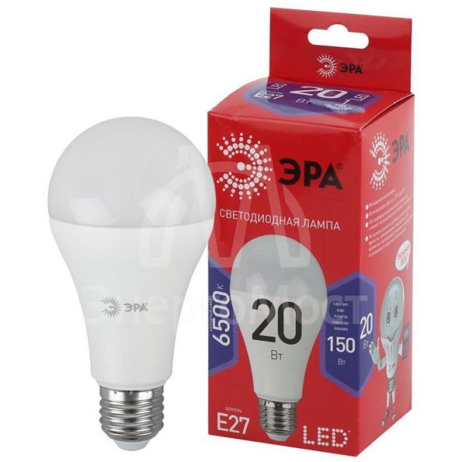 Лампа светодиодная ECO LED A65-20W-865-E27 R (диод груша 20Вт холодн E27) (10/100/1200) ЭРА Б0045326