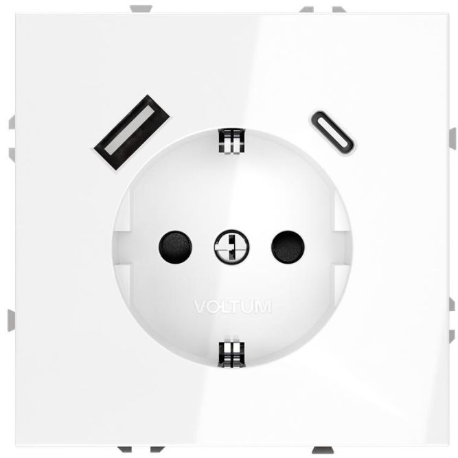 Розетка 1-м СП S70 16А с USB тип A+С механизм с заземл. защ. шторки бел. глянцевый Voltum VLS040501