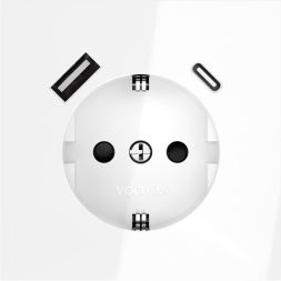 Розетка 1-м СП S70 16А с USB тип A+С механизм с заземл. защ. шторки бел. глянцевый Voltum VLS040501