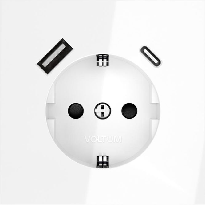 Розетка 1-м СП S70 16А с USB тип A+С механизм с заземл. защ. шторки бел. глянцевый Voltum VLS040501