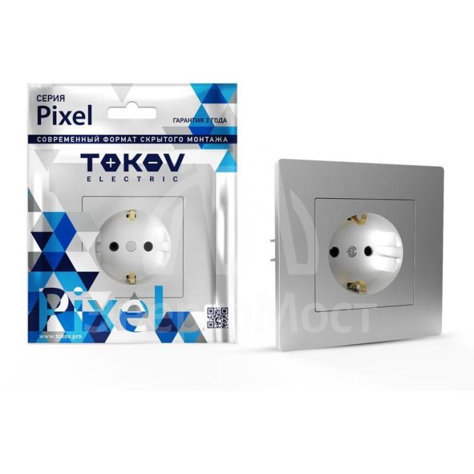 Розетка 1-м СП Pixel 16А IP20 с заземл. защ. шторки в сборе алюм. TOKOV ELECTRIC TKE-PX-R1FZSF-C03