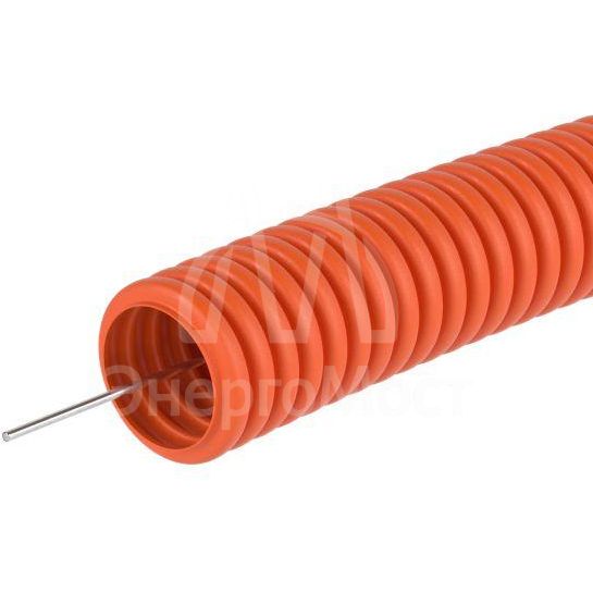 Труба гофрированная ПНД гибкая легкая d20мм с протяжкой оранж. (уп.50м) DKC 7192050
