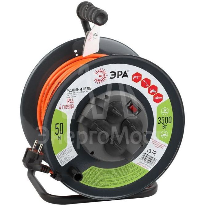Удлинитель силовой RMx-4es-3x1.5-50m-IP44 на метал. катушке с/з 4гнезда 50м ПВС 3х1.5 Эра Б0046852