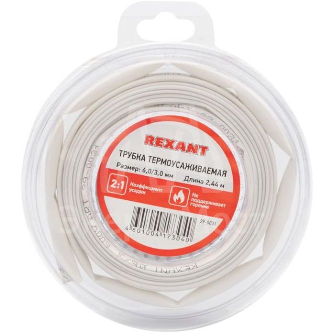 Трубка термоусаживаемая 6.0/3.0мм бел. ролик 2.44м Rexant 29-0031