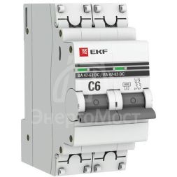 Выключатель автоматический модульный 2п C 6А 6кА ВА 47-63 DC PROxima EKF mcb4763-DC-2-06C-pro