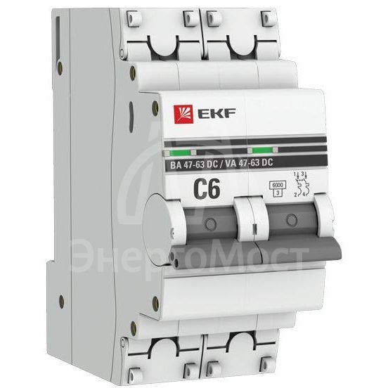 Выключатель автоматический модульный 2п C 6А 6кА ВА 47-63 DC PROxima EKF mcb4763-DC-2-06C-pro