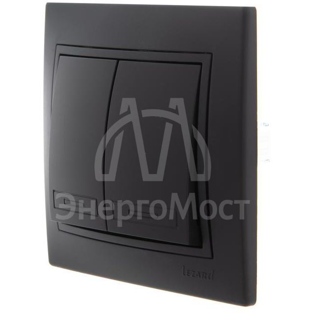 Выключатель 2-кл. 1п СП Мира 10А IP20 со вставкой черн. бархат LEZARD 701-4242-101