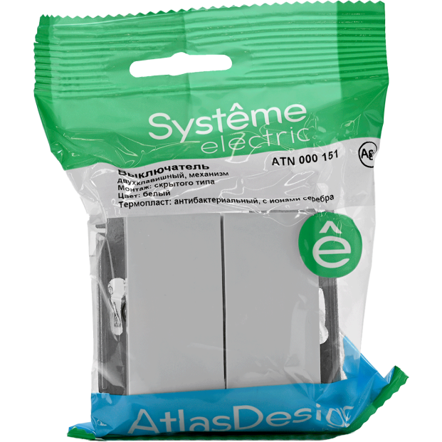 Механизм выключателя 2-кл. СП AtlasDesign 10А IP20 (сх. 5) 10AX бел. SchE ATN000151