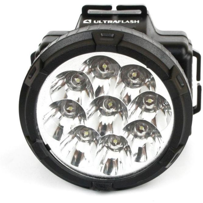 Фонарь налобный аккумуляторный LED 5363 (220В 9LED 2 режима черн.) Ultraflash 11257