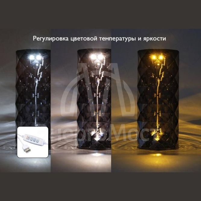 Светильник светодиодный CTL3-USB 3Вт 120лм 5В 2SMD IP20 диммер: 2700-3000К/4000-4500К/6000-6500К ночник настольный черн. кристалл акрил ФАZА 5040861