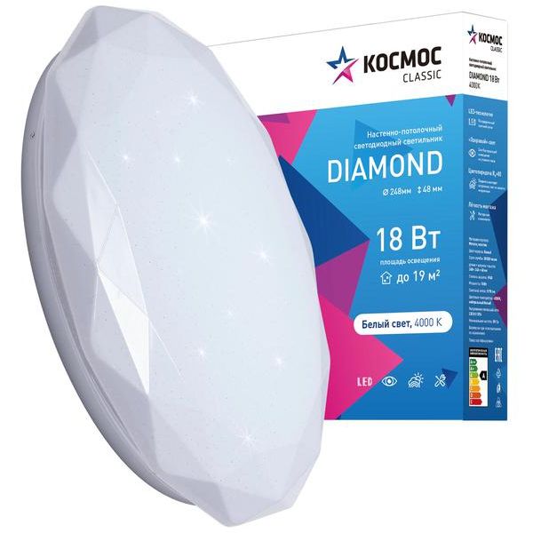 Светильник светодиодный Classic DIAMOND 18Вт 230В 4000К 1170лм 248х48мм настенно-потолочный КОСМОС KCDiam18W_4000