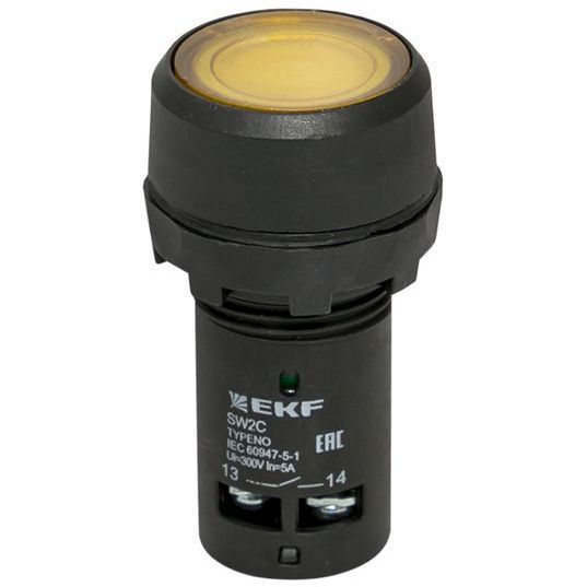 Кнопка SW2C-10D с подсветкой желт. NO EKF sw2c-md-y