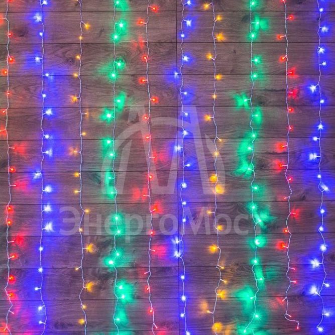Гирлянда &amp;quot;Светодиодный Дождь&amp;quot; 2.5x2м свечение с динамикой 300LED мультиколор 230В провод прозр. Neon-Night 235-059