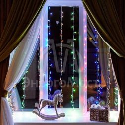 Гирлянда &amp;quot;Светодиодный Дождь&amp;quot; 2.5x2м свечение с динамикой 300LED мультиколор 230В провод прозр. Neon-Night 235-059