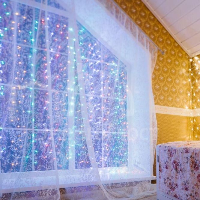 Гирлянда &amp;quot;Светодиодный Дождь&amp;quot; 2.5x2м свечение с динамикой 300LED мультиколор 230В провод прозр. Neon-Night 235-059