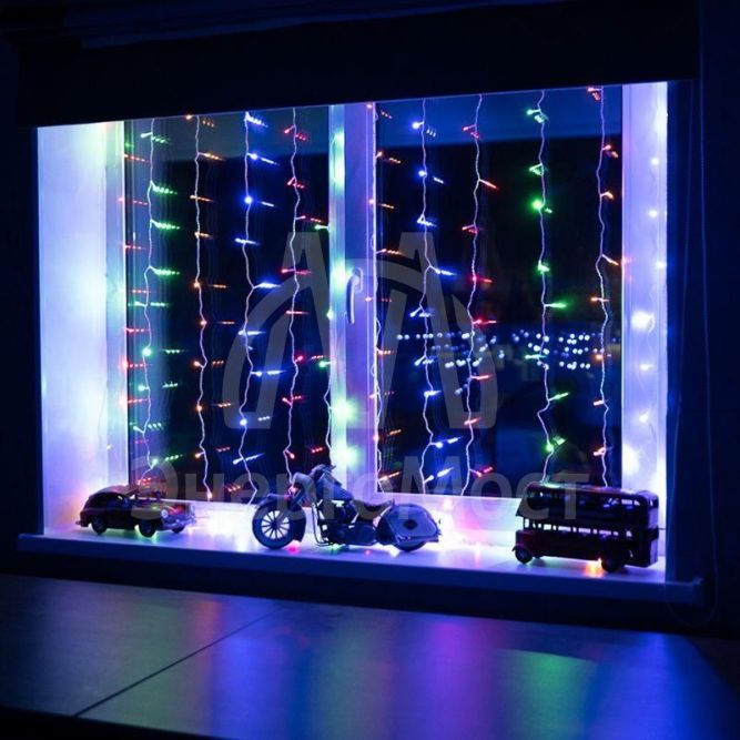 Гирлянда &amp;quot;Светодиодный дождь&amp;quot; с контроллером 1.5х1.5м 144LED мульти. прозр. провод 12Вт 220В IP20 NEON-NIGHT 235-039