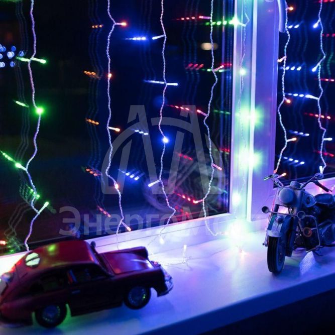 Гирлянда &amp;quot;Светодиодный дождь&amp;quot; с контроллером 1.5х1.5м 144LED мульти. прозр. провод 12Вт 220В IP20 NEON-NIGHT 235-039