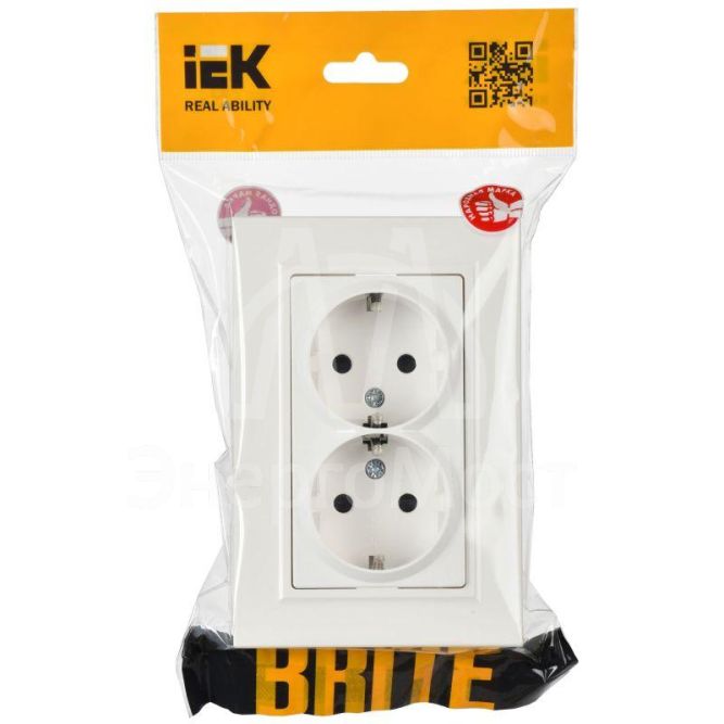 Розетка 2-м СП BRITE РСш12-3-БрБ 16А в сборе с заземл. защ. шторки бел. IEK BR-R24-16-K01-F