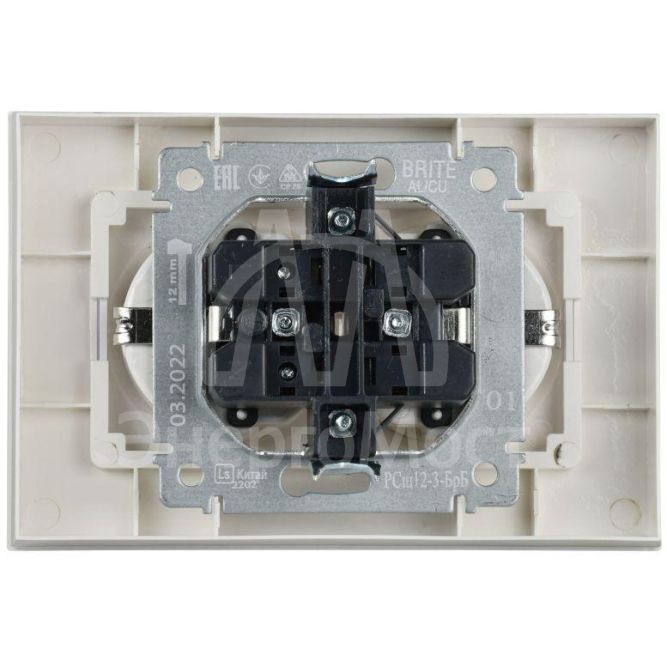 Розетка 2-м СП BRITE РСш12-3-БрБ 16А в сборе с заземл. защ. шторки бел. IEK BR-R24-16-K01-F