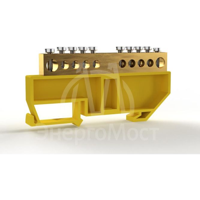 Шина PE &amp;quot;земля&amp;quot; на DIN-изоляторе 8х12мм 10 отвер. латунь TOKOV ELECTRIC TKE-BCB-812-10-DIN/PE