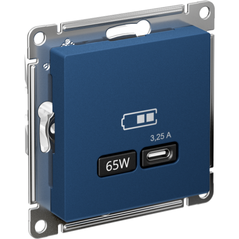 Розетка USB AtlasDesign тип C 65Вт высокоскор. ЗУ QC PD механизм аквамарин SE ATN001127
