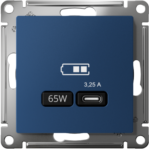 Розетка USB AtlasDesign тип C 65Вт высокоскор. ЗУ QC PD механизм аквамарин SE ATN001127