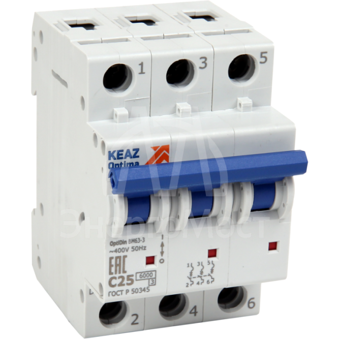 Выключатель автоматический модульный 3п C 32А 6кА OptiDin BM63-3C32-УХЛ3 КЭАЗ 260796
