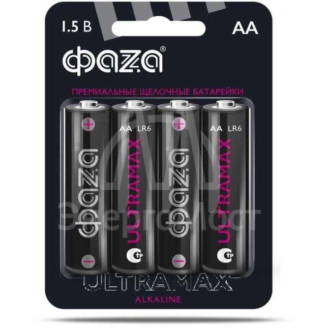 Элемент питания алкалиновый AA/LR6 1.5В Ultra Max LR6UM-B4 BL-4 (уп.4шт) ФАZА 5043022