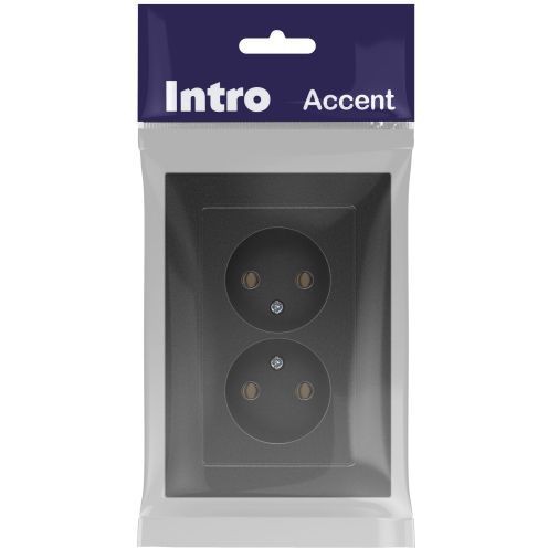 Розетка 2-м СП Accent 6-204-07 16А IP20 250В 2P AL/CU графит Intro Б0063435