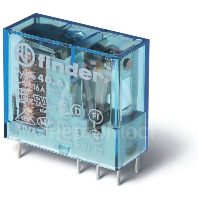 Реле миниатюрное универсальное электромеханич. монтаж на печатную плату или в розетку выводы с шагом 5мм 1CO 16А AgCdO 24В DC RTII FINDER 406190240000