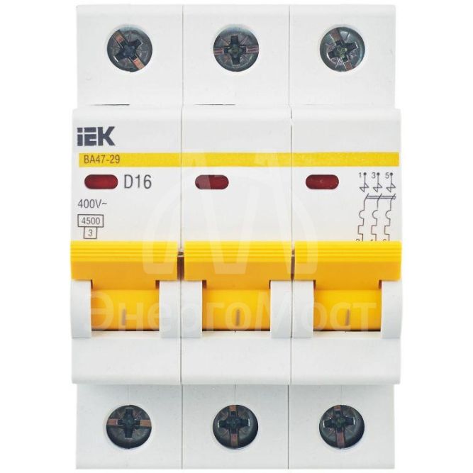 Выключатель автоматический модульный 3п D 16А 4.5кА ВА47-29 IEK MVA20-3-016-D