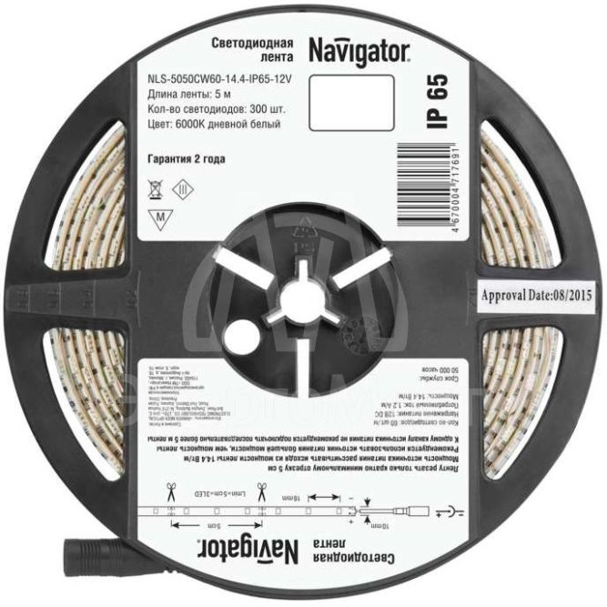 Лента светодиодная 71 769 NLS-5050CW60-14.4-IP65-12V R5 14.4Вт/м (уп.5м) Navigator 71769