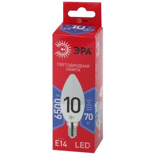 Лампа светодиодная ECO LED B35-10W-865-E14 R (диод свеча 10Вт холодн. E14) (10/100/3500) ЭРА Б0045337