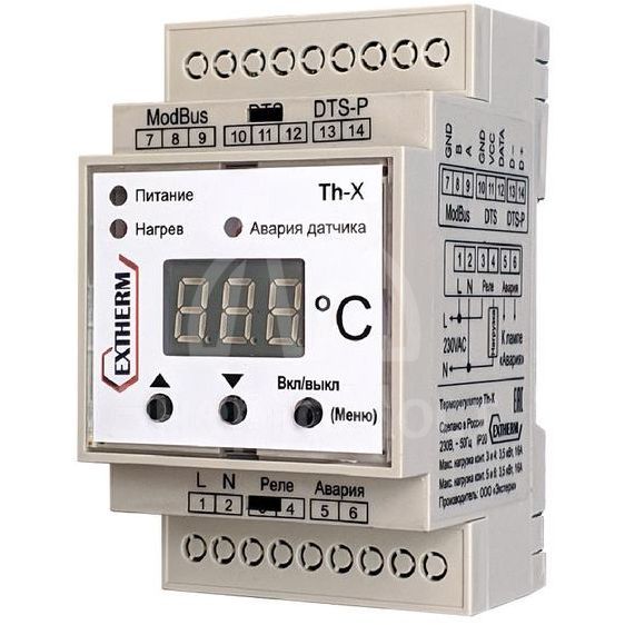 Термостат универсальный одноканальный для управления системами электрообогрева с передачей данных через интерфейс RS-485 по протоколу MOD_BUS/RTU EXTHERM Th-X