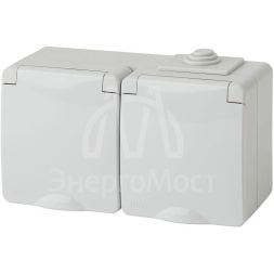 Розетка ОП 2х2P+E 11-2604-03 16А-250В гориз. с защ. шторками IP65 сер. ЭРА Б0035992