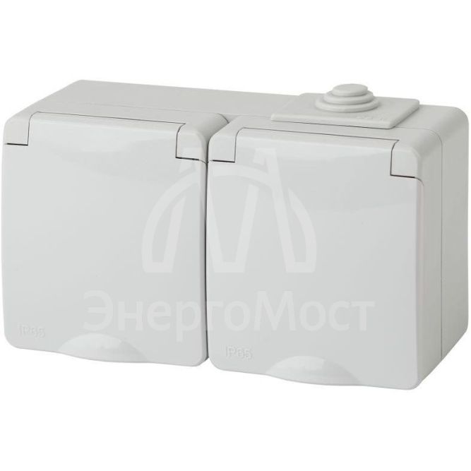 Розетка ОП 2х2P+E 11-2604-03 16А-250В гориз. с защ. шторками IP65 сер. ЭРА Б0035992