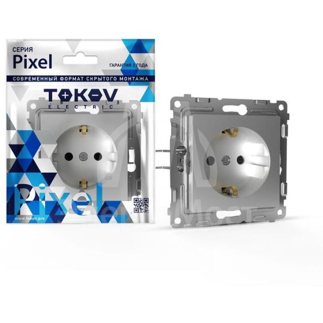 Розетка 1-м СП Pixel 16А IP20 с заземл. защ. шторки механизм алюм. TOKOV ELECTRIC TKE-PX-R1ZSF-C03