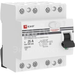 Выключатель дифференциального тока (УЗО) 4P 25А 100мА (электромех.) PROxima EKF elcb-4-25-100S-em-pro