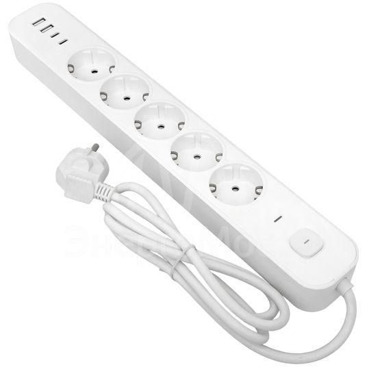 Удлинитель 5х3м IP20 2USB 2.4А+2type-C LUX 1.5кв.мм EKF UBA-LUX-503-TC