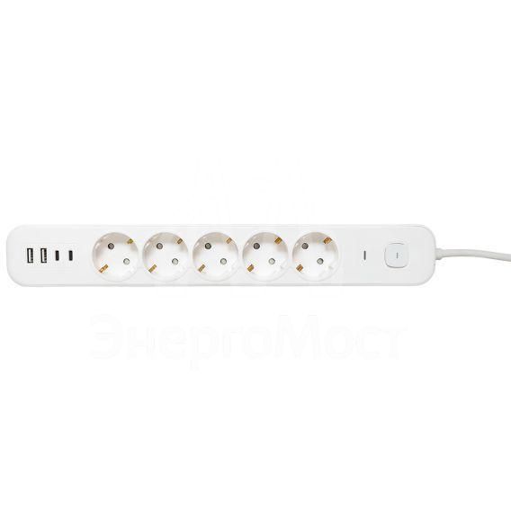Удлинитель 5х3м IP20 2USB 2.4А+2type-C LUX 1.5кв.мм EKF UBA-LUX-503-TC