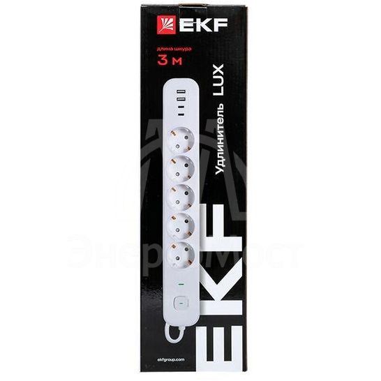 Удлинитель 5х3м IP20 2USB 2.4А+2type-C LUX 1.5кв.мм EKF UBA-LUX-503-TC