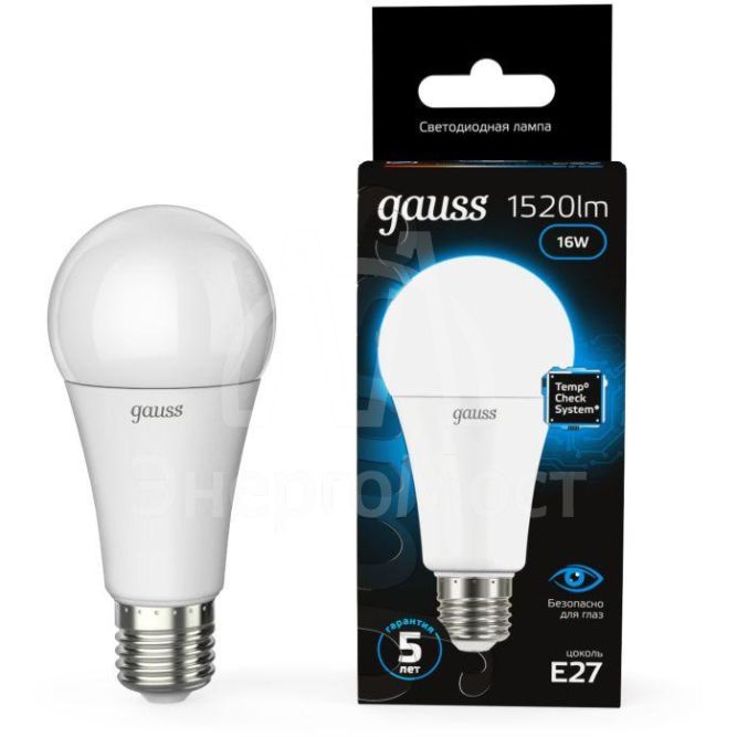 Лампа светодиодная Black 16Вт A60 6500К холод. бел. E27 1520лм GAUSS 102502316