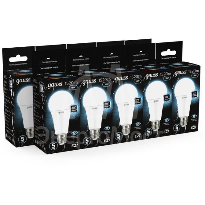 Лампа светодиодная Black 16Вт A60 6500К холод. бел. E27 1520лм GAUSS 102502316