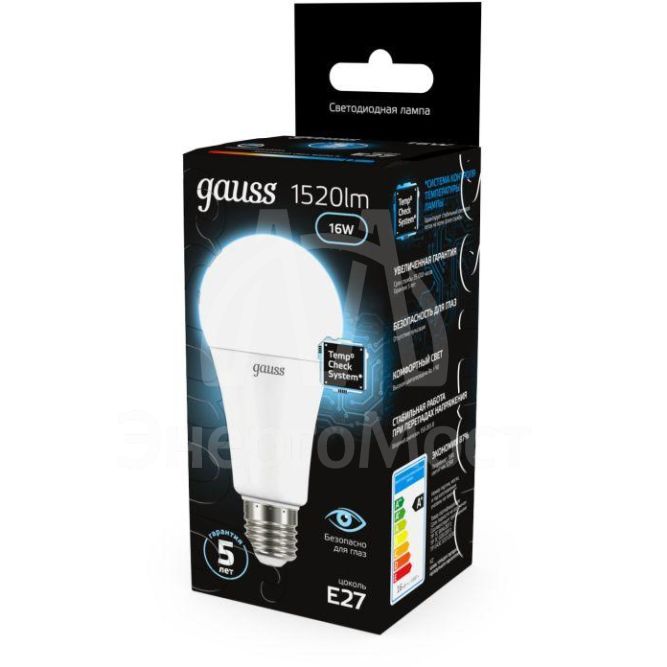 Лампа светодиодная Black 16Вт A60 6500К холод. бел. E27 1520лм GAUSS 102502316