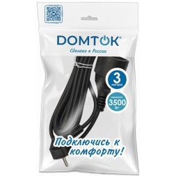 Удлинитель-шнур 1х3м с заземл. 16А IP20 ПВС 3х1 черн. DOMTOK 2342