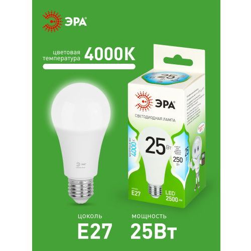 Лампа светодиодная GREEN LINE A60-25W-840-E27 GL 25Вт груша 4000К яркий свет бел. E27 Эра Б0067117