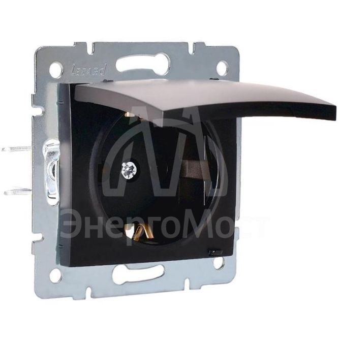 Механизм розетки 1-м СП KARINA с защ. крышкой термопласт с заземл. черн. бархат LEZARD 707-4288-123B