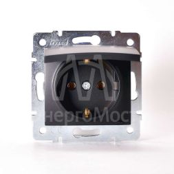 Механизм розетки 1-м СП KARINA с защ. крышкой термопласт с заземл. черн. бархат LEZARD 707-4288-123B