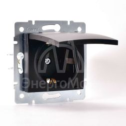 Механизм розетки 1-м СП KARINA с защ. крышкой термопласт с заземл. черн. бархат LEZARD 707-4288-123B