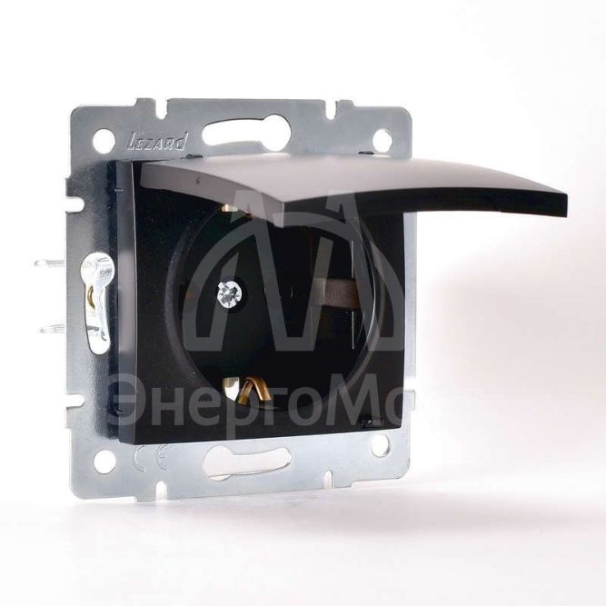 Механизм розетки 1-м СП KARINA с защ. крышкой термопласт с заземл. черн. бархат LEZARD 707-4288-123B
